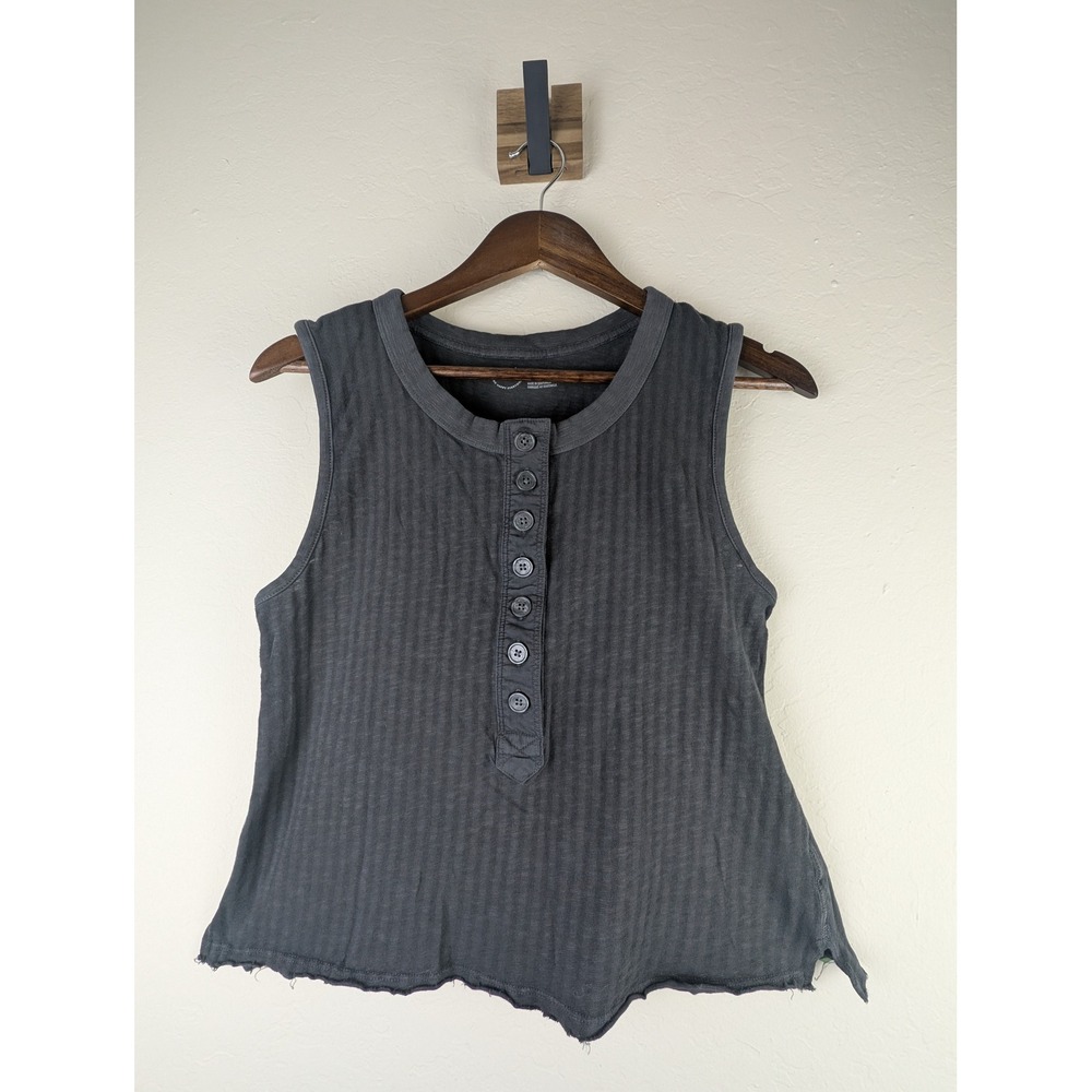 Aerie Womens Sleeveless Henley Tank Top Washed Charcoal Gray Ribbed Small NWT